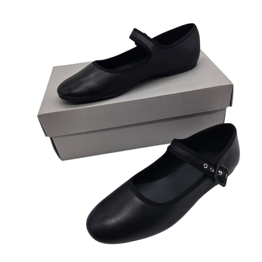 Everlane Day Buckle Mary Jane Flats Black Leather Women's Size 6.5 NEW Classic